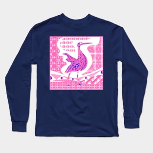 pink agami heron garza in ecopop talavera azulejo pattern in pop wallpaper Long Sleeve T-Shirt